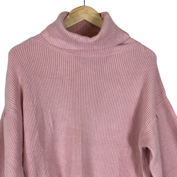 NWT Jodifl Oversized Sweater Womens S Pink Ribbed Turtleneck Balloon Sleeve Cozy - Picture 2 of 6